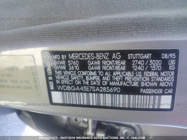 WDBGA43E7SA285690 - 1995 MERCEDES-BENZ S 420 GOLD photo 9