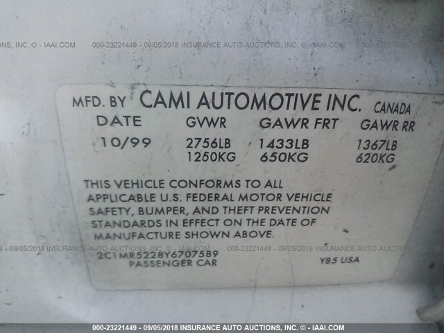 2C1MR5228Y6707589 - 2000 CHEVROLET METRO LSI WHITE photo 9