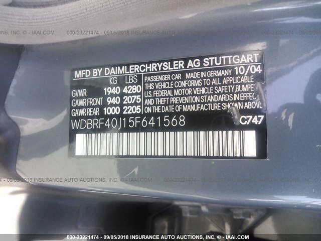 WDBRF40J15F641568 - 2005 MERCEDES-BENZ C 230K SPORT SEDAN GRAY photo 9