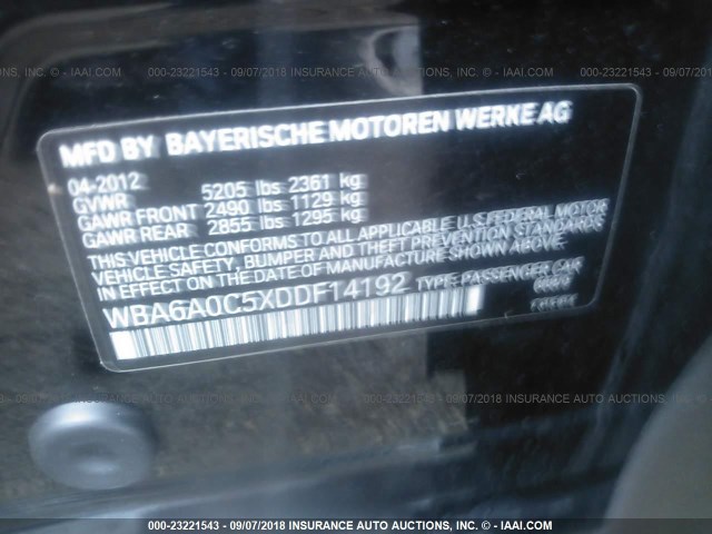 WBA6A0C5XDDF14192 - 2013 BMW 640 I BLACK photo 9