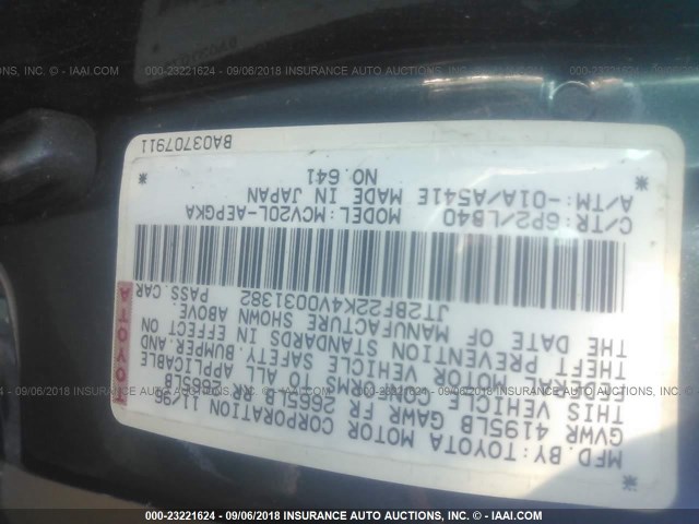 JT2BF22K4V0031382 - 1997 TOYOTA CAMRY LE/XLE GREEN photo 9