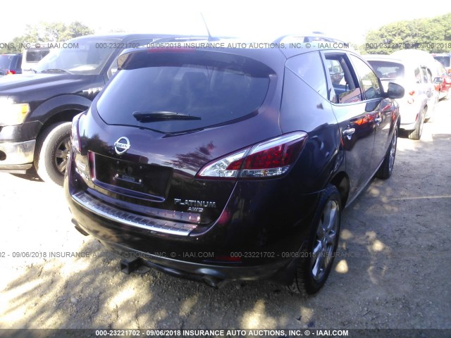 JN8AZ1MWXEW501517 - 2014 NISSAN Murano S/SL/SV/LE BURGUNDY photo 4