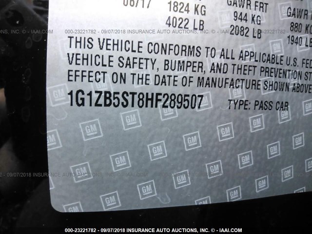 1G1ZB5ST8HF289507 - 2017 CHEVROLET MALIBU LS Qara foto 9