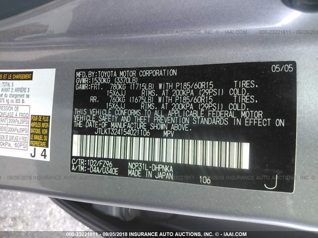 JTLKT324154021106 - 2005 TOYOTA SCION XB Gris foto 9