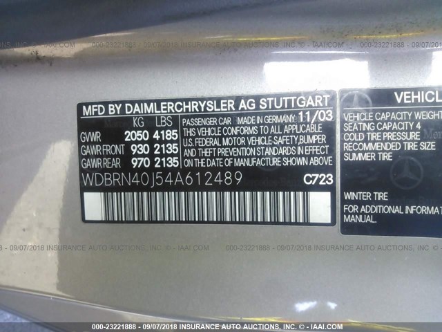 WDBRN40J54A612489 - 2004 MERCEDES-BENZ C 230K SPORT COUPE GRAY photo 9