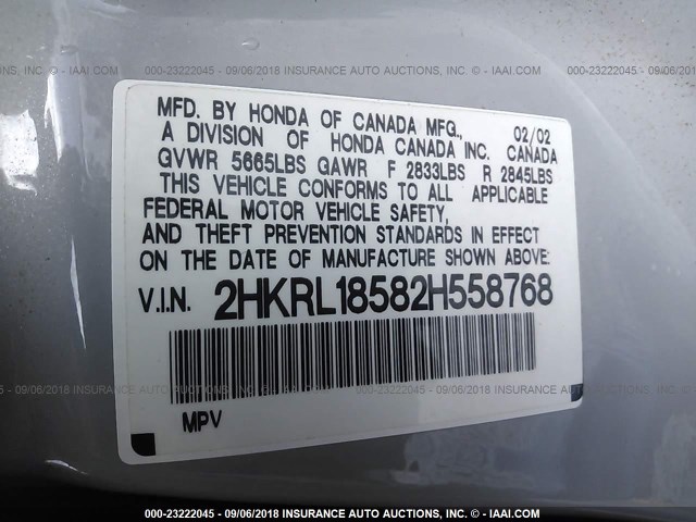 2HKRL18582H558768 - 2002 HONDA ODYSSEY LX SILVER photo 9