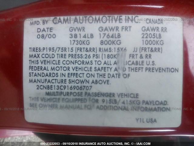 2CNBE13C916906707 - 2001 CHEVROLET TRACKER RED photo 9