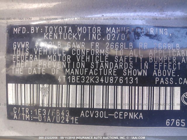 4T1BE32K34U876131 - 2004 TOYOTA CAMRY LE/XLE/SE Boz foto 9
