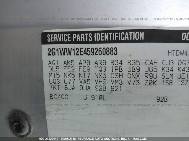 2G1WW12E459260883 - 2005 CHEVROLET MONTE CARLO LS SILVER photo 9