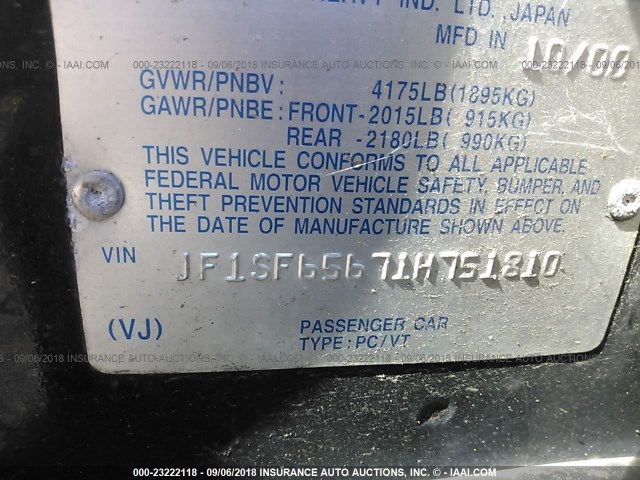 JF1SF65671H751810 - 2001 SUBARU FORESTER S 黑色 照片 9