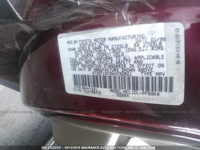 4T3ZF13C3WU032821 - 1998 TOYOTA SIENNA LE/XLE RED photo 9
