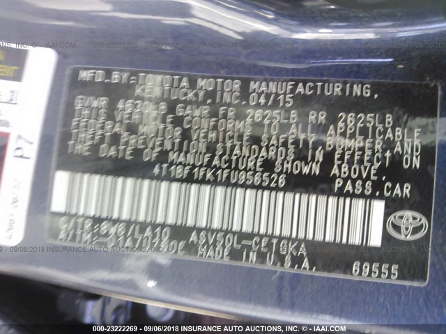 4T1BF1FK1FU956526 - 2015 TOYOTA CAMRY LE/XLE/SE/XSE 蓝色 照片 9