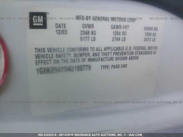 1G6KE54Y54U188779 - 2004 CADILLAC DEVILLE DHS WHITE photo 9