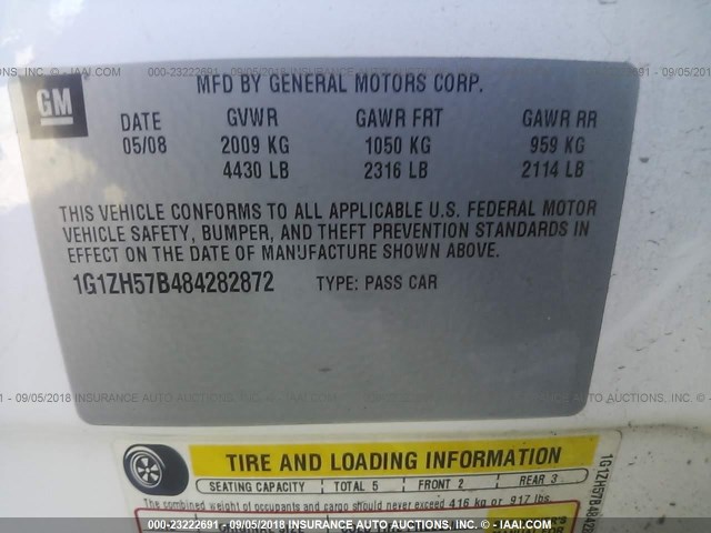 1G1ZH57B484282872 - 2008 CHEVROLET MALIBU 1LT თეთრი ფოტო 9