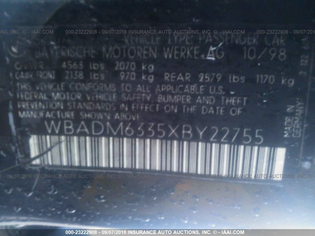 WBADM6335XBY22755 - 1999 BMW 528 I AUTOMATIC Qara foto 9