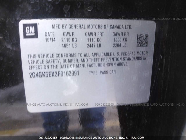 2G4GK5EX3F9163991 - 2015 BUICK REGAL BLACK photo 9