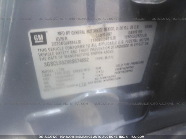 3GSCL93Z98S674692 - 2008 SATURN VUE HYBRID GRAY photo 9