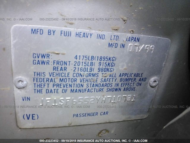 JF1SF6552YH710731 - 2000 SUBARU FORESTER S TAN photo 9