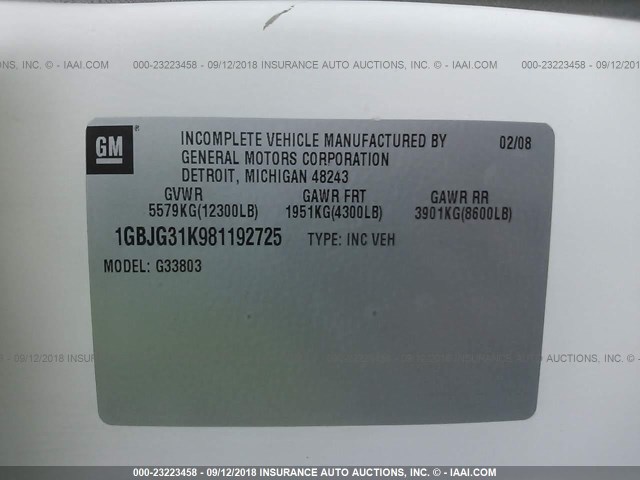 1GBJG31K981192725 - 2008 CHEVROLET EXPRESS G3500  WHITE photo 10