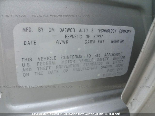 KL1TD52674B257111 - 2004 CHEVROLET AVEO SILVER photo 9