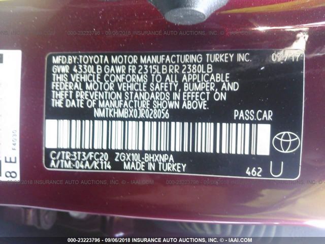 NMTKHMBX0JR028056 - 2018 TOYOTA C-HR XLE/XLE PREMIUM MAROON photo 9