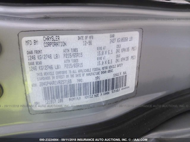 2B4GP44R1VR257169 - 1997 DODGE GRAND CARAVAN SE/SPORT GRAY photo 9