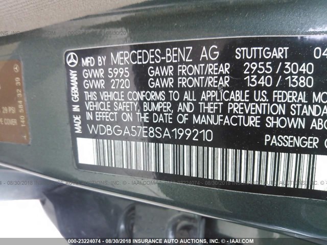 WDBGA57E8SA199210 - 1995 MERCEDES-BENZ S 600 GREEN photo 9