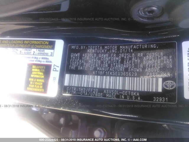 4T1BF1FK5EU365629 - 2014 TOYOTA CAMRY L/SE/LE/XLE 蓝色 照片 9