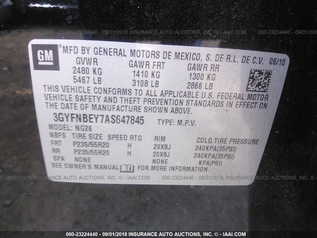 3GYFNBEY7AS647845 - 2010 CADILLAC SRX PERFORMANCE COLLECTION Қара фото 9