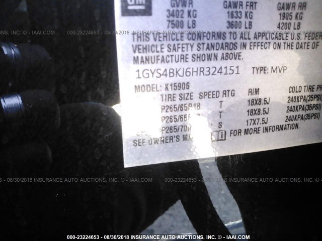 1GYS4BKJ6HR324151 - 2017 CADILLAC ESCALADE LUXURY 黑色 照片 9