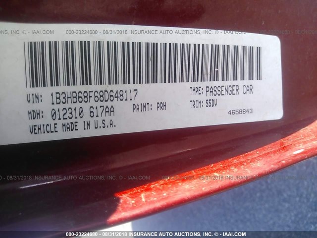 1B3HB68F68D648117 - 2008 DODGE CALIBER SRT-4 MAROON photo 9