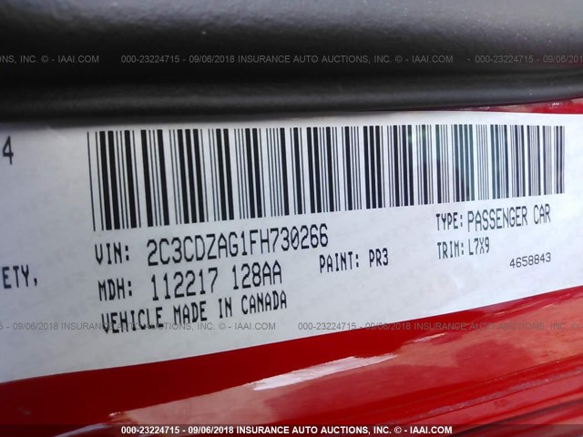 2C3CDZAG1FH730266 - 2015 DODGE CHALLENGER SXT RED photo 9