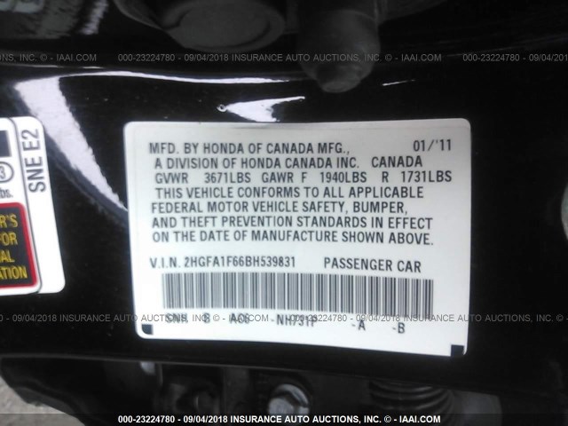 2HGFA1F66BH539831 - 2011 HONDA CIVIC LX-S Qara foto 9