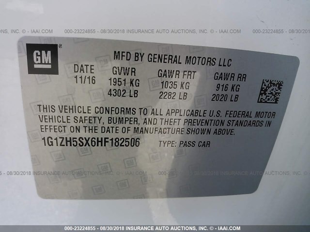 1G1ZH5SX6HF182506 - 2017 CHEVROLET MALIBU PREMIER WHITE photo 9