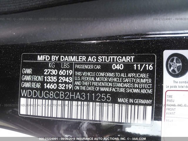 WDDUG8CB2HA311255 - 2017 MERCEDES-BENZ S 550 BLACK photo 9