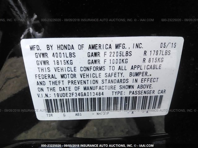 19UDE2F34GA013484 - 2016 ACURA ILX WATCH PLUS BLACK photo 9