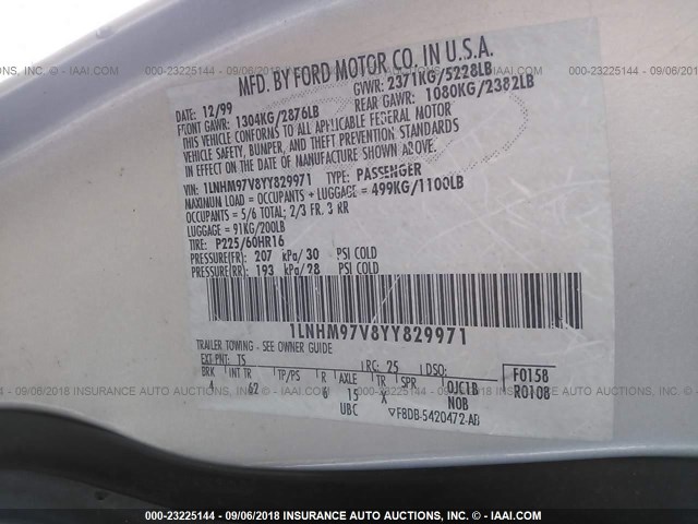 1LNHM97V8YY829971 - 2000 LINCOLN CONTINENTAL  银色 照片 9