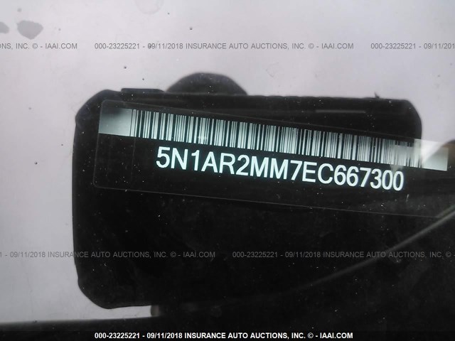 5N1AR2MM7EC667300 - 2014 NISSAN PATHFINDER S/SV/SL/PLATINUM WHITE photo 9