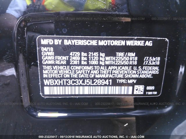 WBXHT3C3XJ5L28941 - 2018 BMW X1 XDRIVE28I BLACK photo 9