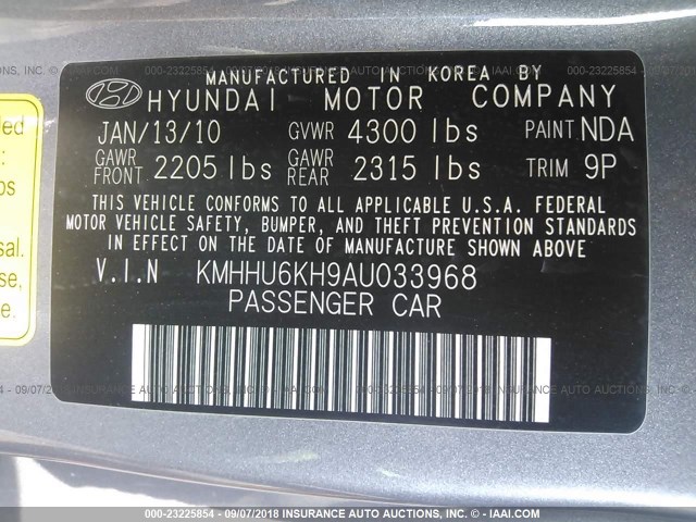 KMHHU6KH9AU033968 - 2010 HYUNDAI GENESIS COUPE 3.8L GRAY photo 9