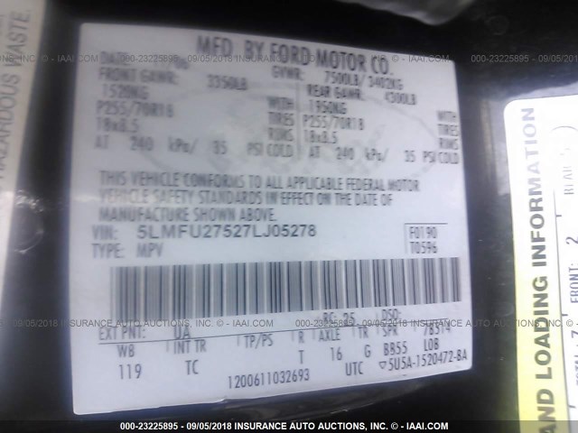 5LMFU27527LJ05278 - 2007 LINCOLN NAVIGATOR Schwarz Foto 9