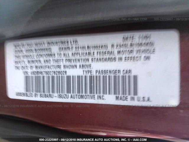 4S3BH675027629029 - 2002 SUBARU LEGACY OUTBACK AWP 栗色 照片 9