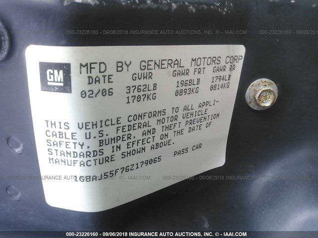 1G8AJ55F76Z179065 - 2006 SATURN ION LEVEL 2 灰色 照片 9