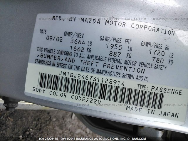 JM1BJ246731128914 - 2003 MAZDA PROTEGE PR5 SILVER photo 9