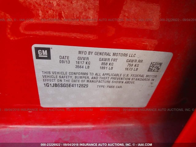 1G1JB6SG5E4112829 - 2014 CHEVROLET SONIC LS 红色 照片 9