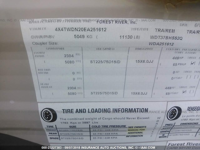 4X4TWDN20EA251612 - 2013 FOREST RIVER WILDWOOD  白色 照片 9