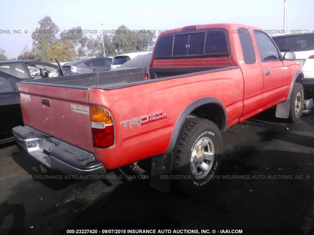 4TASN92N9XZ434720 - 1999 TOYOTA TACOMA XTRACAB PRERUNNER წითელი ფოტო 4