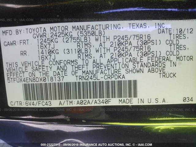 5TFUX4EN8DX018137 - 2013 TOYOTA TACOMA ACCESS CAB Grün Foto 9