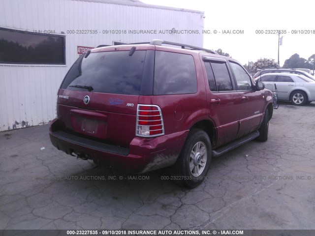 4M2ZU86E92ZJ20644 - 2002 MERCURY MOUNTAINEER  RED photo 4