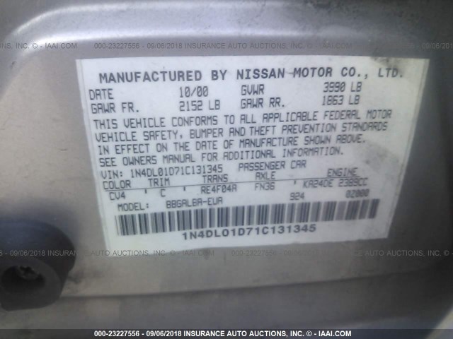 1N4DL01D71C131345 - 2001 NISSAN ALTIMA XE/GXE/SE TAN photo 9